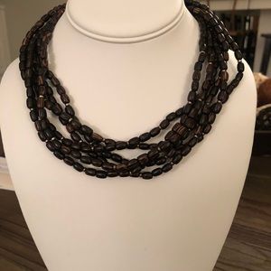 SILPADA N1349 PALM WOOD/SILVER BEAD NECKLACE